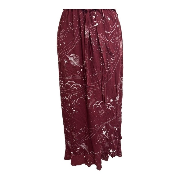 Lovestitch RUFFLE TOP WRAP MAXI DRESS IN WINE celestial pattern - Picture 6 of 14